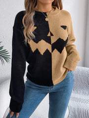 Halloween Contrast-color Pullover Sweater For Womens Doxrek