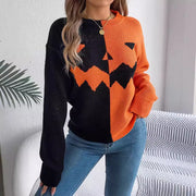 Halloween Contrast-color Pullover Sweater For Womens Doxrek